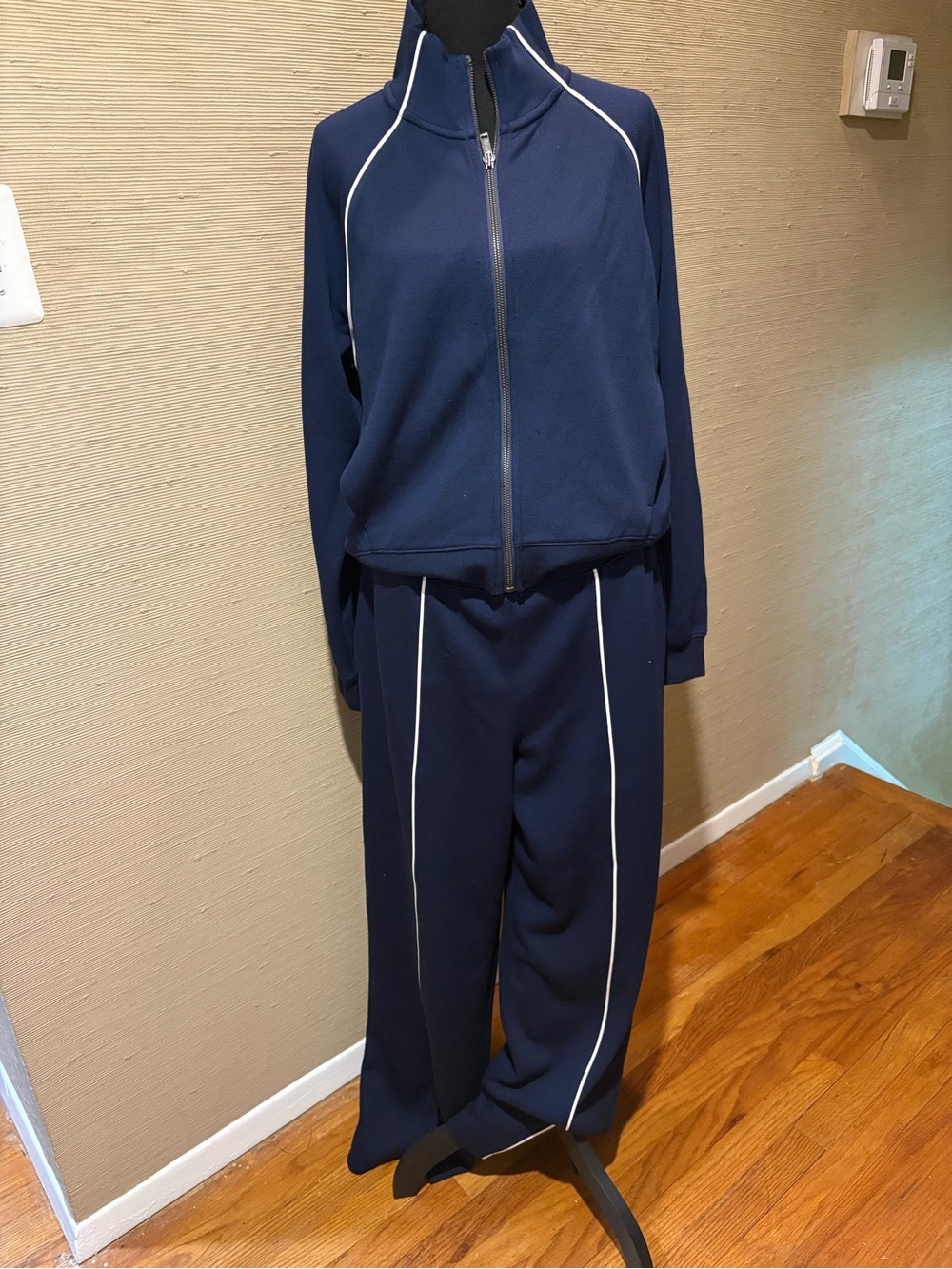 SPANX Navy Wide-Leg Track Pants and Zip Jacket Set